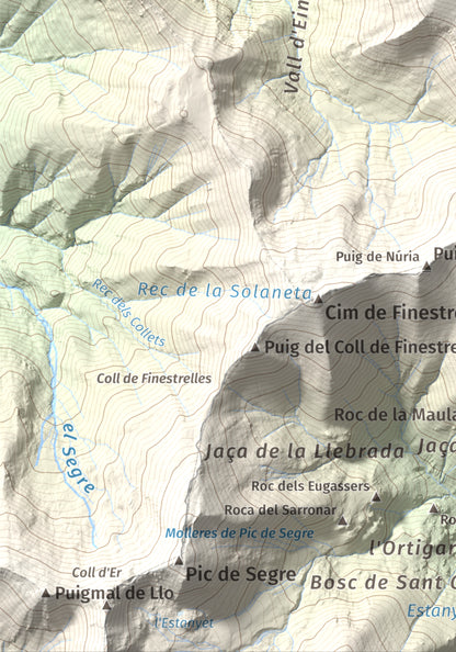 Mapa de relieve de Torre d'Eina, 2830 m, Cerdanya Nord · Conflent, lámina 100 Cims de Trobart. Detalle de la zona inferior izquierda. 21 × 30 cm.