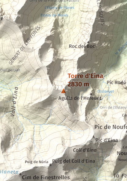 Mapa de relieve de Torre d'Eina, 2830 m, Cerdanya Nord · Conflent, lámina 100 Cims de Trobart. Detalle de la zona central. 21 × 30 cm.