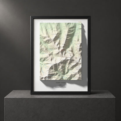 Mapa de relieve de Torre d'Eina, 2830 m, Cerdanya Nord · Conflent, lámina 100 Cims de Trobart. Presentación enmarcada. 30 × 40 cm.