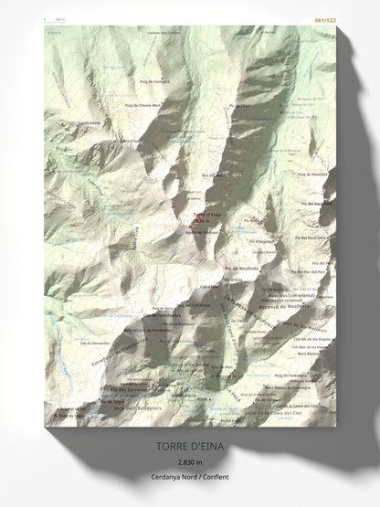Mapa de relieve de Torre d'Eina, 2830 m, Cerdanya Nord · Conflent, lámina 100 Cims de Trobart 30 × 40 cm.