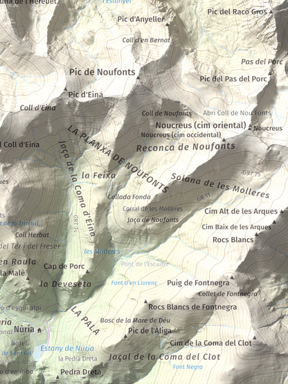 Mapa de relieve de Torre d'Eina, 2830 m, Cerdanya Nord · Conflent, lámina 100 Cims de Trobart. Detalle de la zona inferior derecha. 30 × 40 cm.