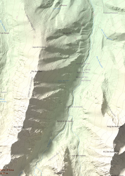 Mapa de relieve de Torre d'Eina, 2830 m, Cerdanya Nord · Conflent, lámina 100 Cims de Trobart. Detalle de la zona superior derecha. 50 × 70 cm.