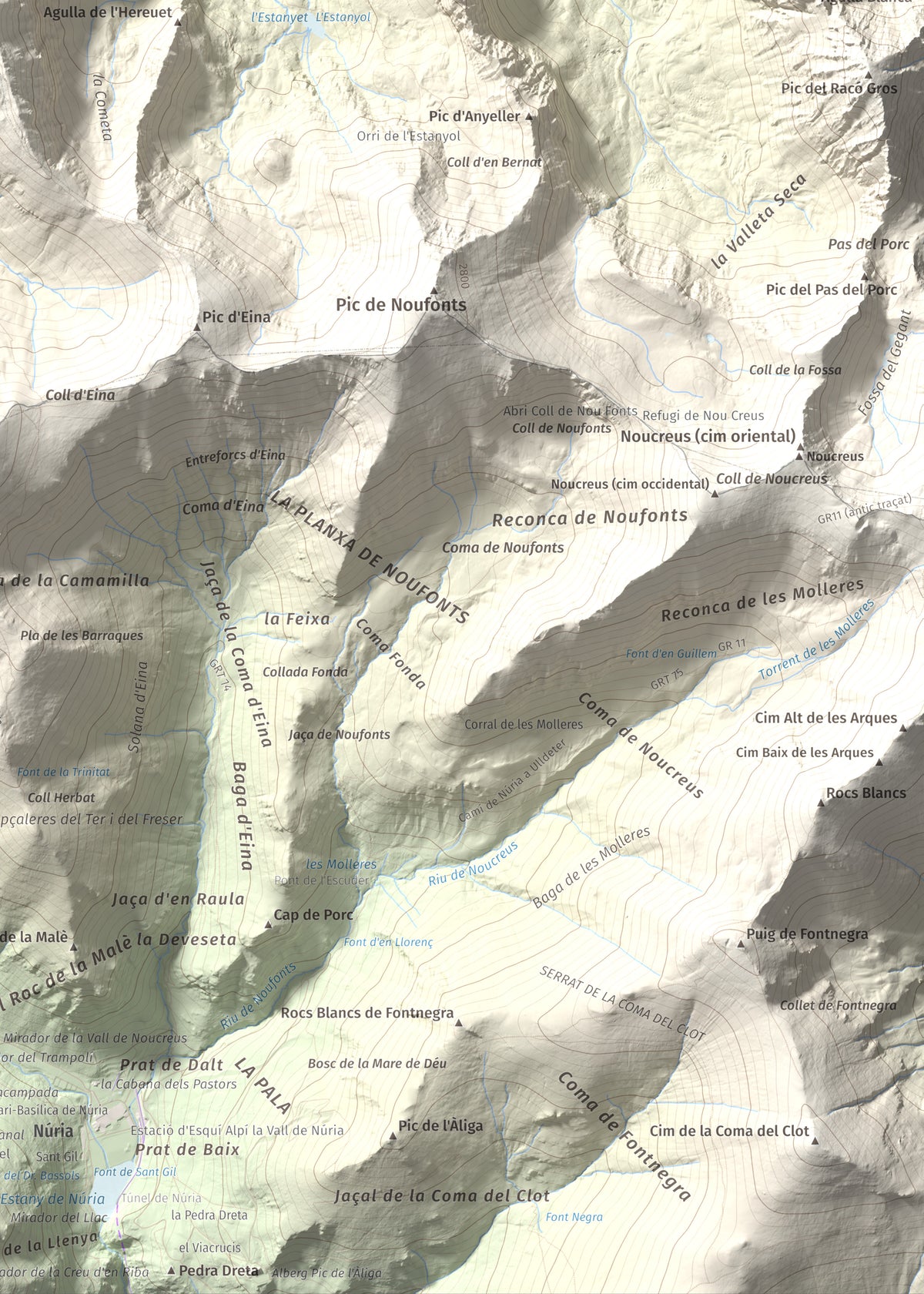 Mapa de relieve de Torre d'Eina, 2830 m, Cerdanya Nord · Conflent, lámina 100 Cims de Trobart. Detalle de la zona inferior derecha. 50 × 70 cm.