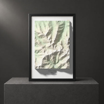Mapa de relieve de Torre d'Eina, 2830 m, Cerdanya Nord · Conflent, lámina 100 Cims de Trobart. Presentación enmarcada. 61 × 91 cm.