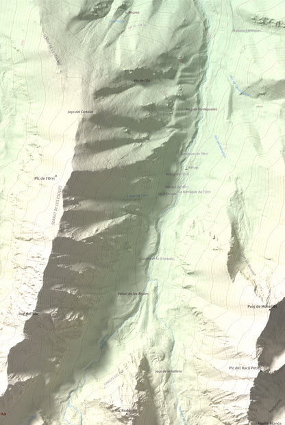 Mapa de relieve de Torre d'Eina, 2830 m, Cerdanya Nord · Conflent, lámina 100 Cims de Trobart. Detalle de la zona superior derecha. 61 × 91 cm.