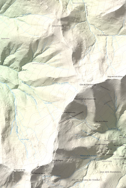 Mapa de relieve de Torre d'Eina, 2830 m, Cerdanya Nord · Conflent, lámina 100 Cims de Trobart. Detalle de la zona inferior izquierda. 61 × 91 cm.