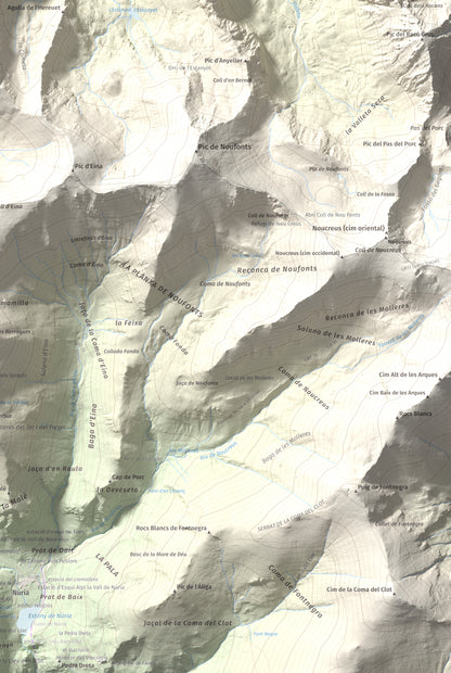 Mapa de relieve de Torre d'Eina, 2830 m, Cerdanya Nord · Conflent, lámina 100 Cims de Trobart. Detalle de la zona inferior derecha. 61 × 91 cm.