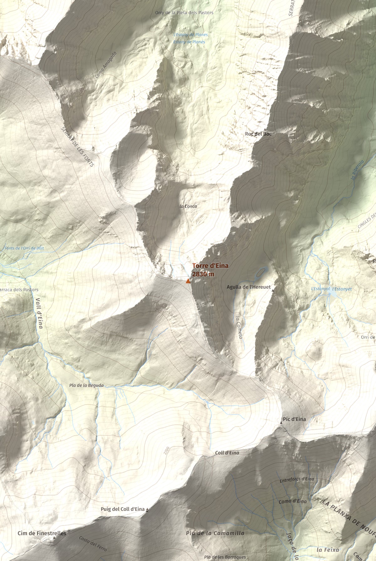 Mapa de relieve de Torre d'Eina, 2830 m, Cerdanya Nord · Conflent, lámina 100 Cims de Trobart. Detalle de la zona central. 61 × 91 cm.