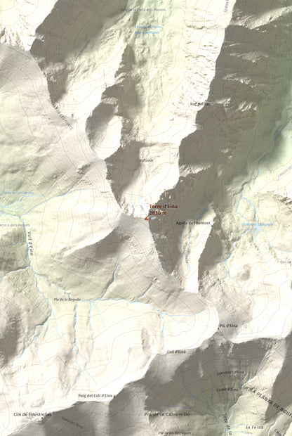 Mapa de relieve de Torre d'Eina, 2830 m, Cerdanya Nord · Conflent, lámina 100 Cims de Trobart. Detalle de la zona central. 61 × 91 cm.