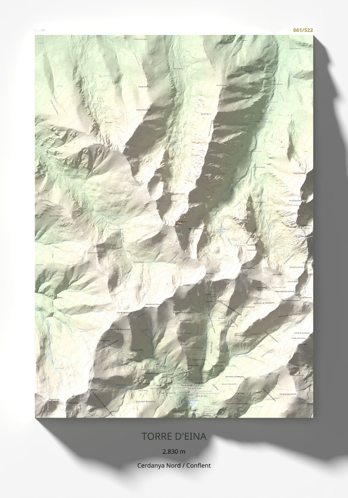 Mapa de relieve de Torre d'Eina, 2830 m, Cerdanya Nord · Conflent, lámina 100 Cims de Trobart 70 × 100 cm.