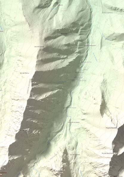 Mapa de relieve de Torre d'Eina, 2830 m, Cerdanya Nord · Conflent, lámina 100 Cims de Trobart. Detalle de la zona superior derecha. 70 × 100 cm.