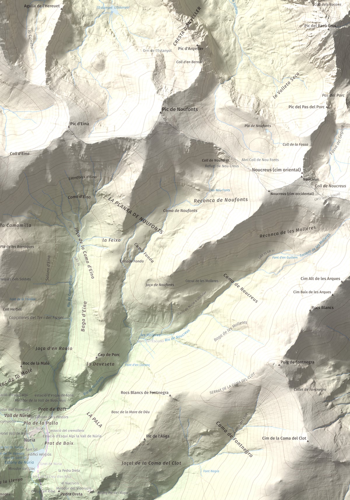 Mapa de relieve de Torre d'Eina, 2830 m, Cerdanya Nord · Conflent, lámina 100 Cims de Trobart. Detalle de la zona inferior derecha. 70 × 100 cm.