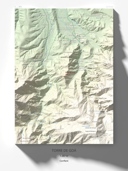 Mapa de relieve de Torre de Goà, 1267 m, Conflent, lámina 100 Cims de Trobart 30 × 40 cm.