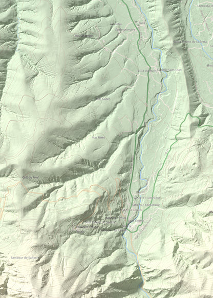 Mapa de relieve de Torre de Goà, 1267 m, Conflent, lámina 100 Cims de Trobart. Detalle de la zona superior izquierda. 50 × 70 cm.