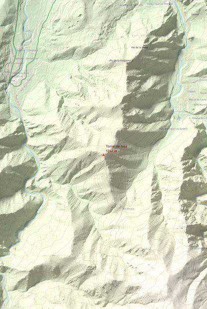 Mapa de relieve de Torre de Goà, 1267 m, Conflent, lámina 100 Cims de Trobart. Detalle de la zona central. 61 × 91 cm.