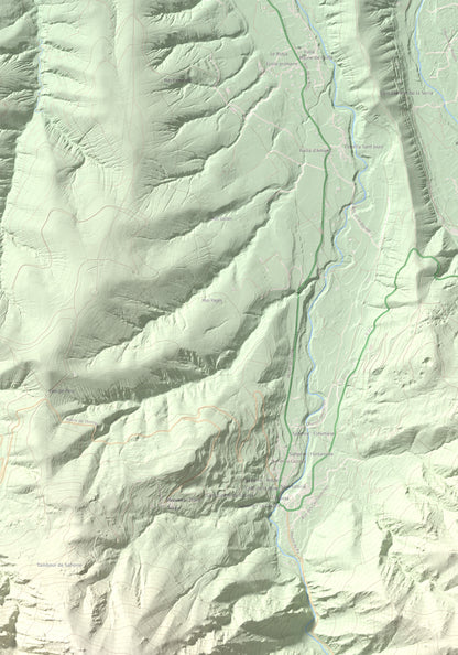 Mapa de relieve de Torre de Goà, 1267 m, Conflent, lámina 100 Cims de Trobart. Detalle de la zona superior izquierda. 70 × 100 cm.