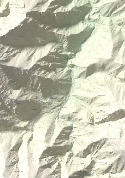 Mapa de relieve de Torre de Goà, 1267 m, Conflent, lámina 100 Cims de Trobart. Detalle de la zona inferior izquierda. 70 × 100 cm.