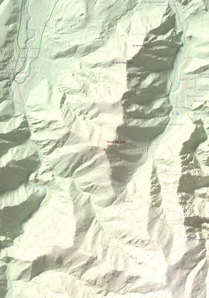 Mapa de relieve de Torre de Goà, 1267 m, Conflent, lámina 100 Cims de Trobart. Detalle de la zona central. 70 × 100 cm.