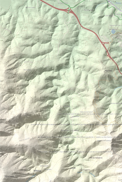 Mapa de relieve de Torre de Madeloc, 656 m, Rosselló, lámina 100 Cims de Trobart. Detalle de la zona superior izquierda. 61 × 91 cm.
