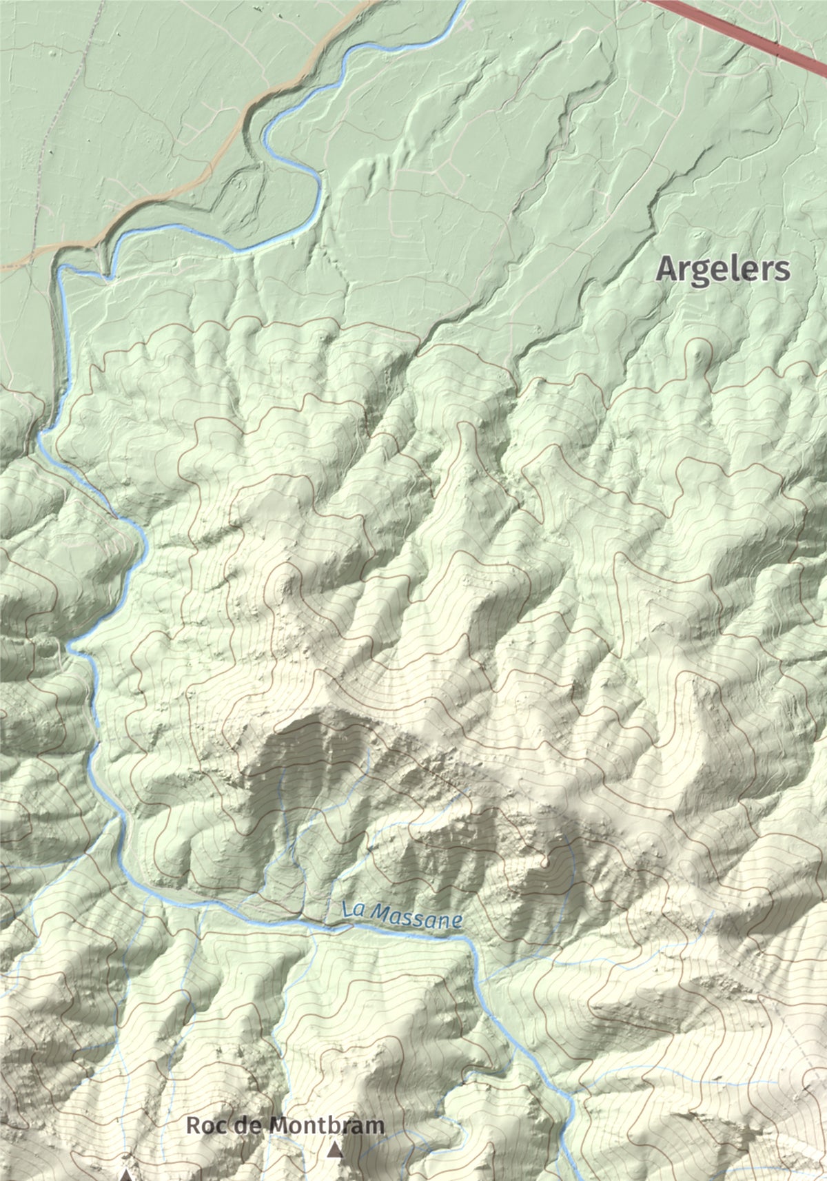 Mapa de relieve de Torre de la Maçana, 794 m, Rosselló, lámina 100 Cims de Trobart. Detalle de la zona superior izquierda. 21 × 30 cm.