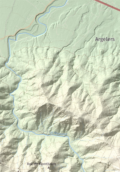 Mapa de relieve de Torre de la Maçana, 794 m, Rosselló, lámina 100 Cims de Trobart. Detalle de la zona superior izquierda. 21 × 30 cm.