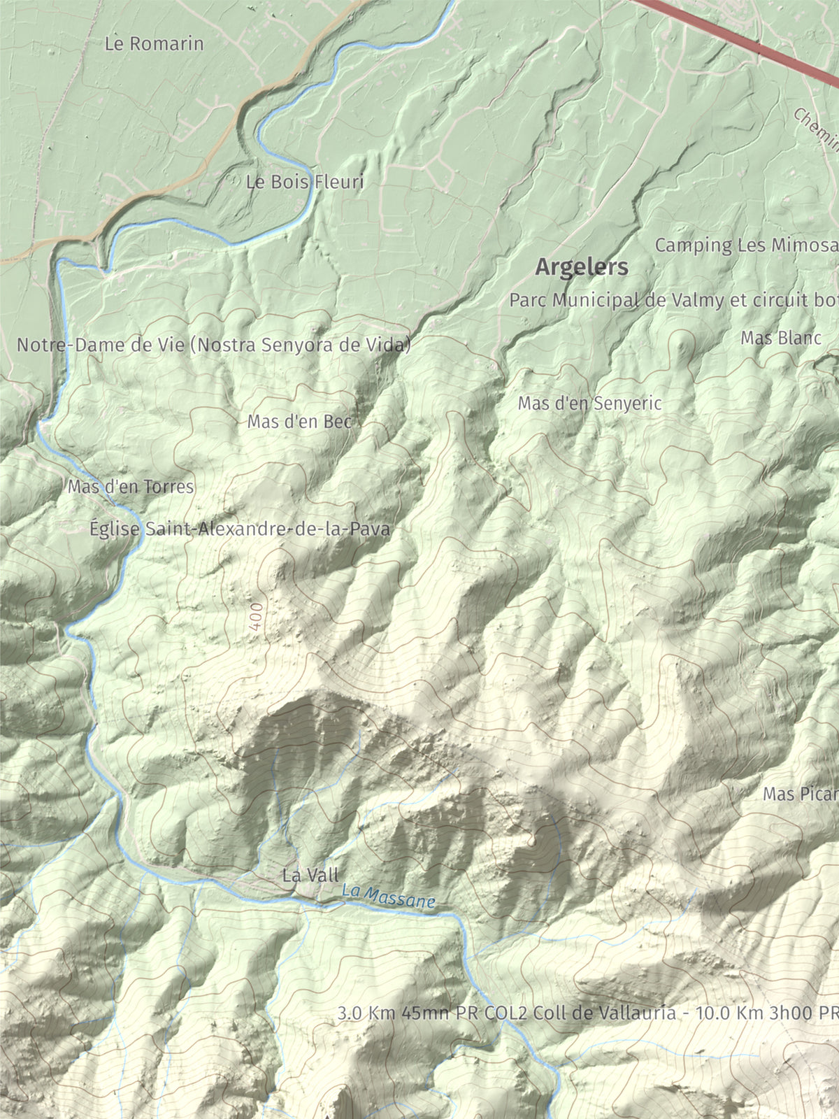 Mapa de relieve de Torre de la Maçana, 794 m, Rosselló, lámina 100 Cims de Trobart. Detalle de la zona superior izquierda. 30 × 40 cm.