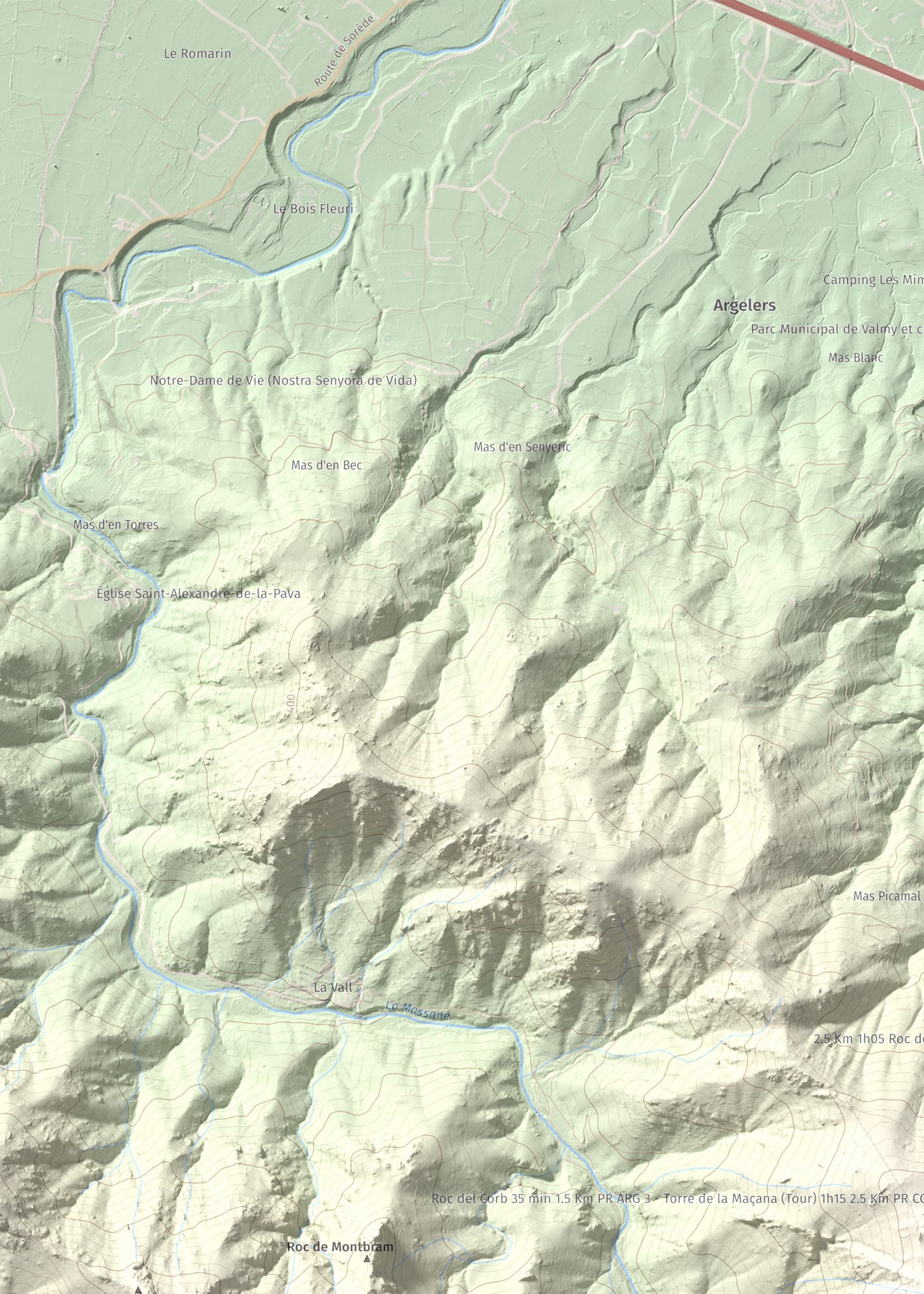 Mapa de relieve de Torre de la Maçana, 794 m, Rosselló, lámina 100 Cims de Trobart. Detalle de la zona superior izquierda. 50 × 70 cm.