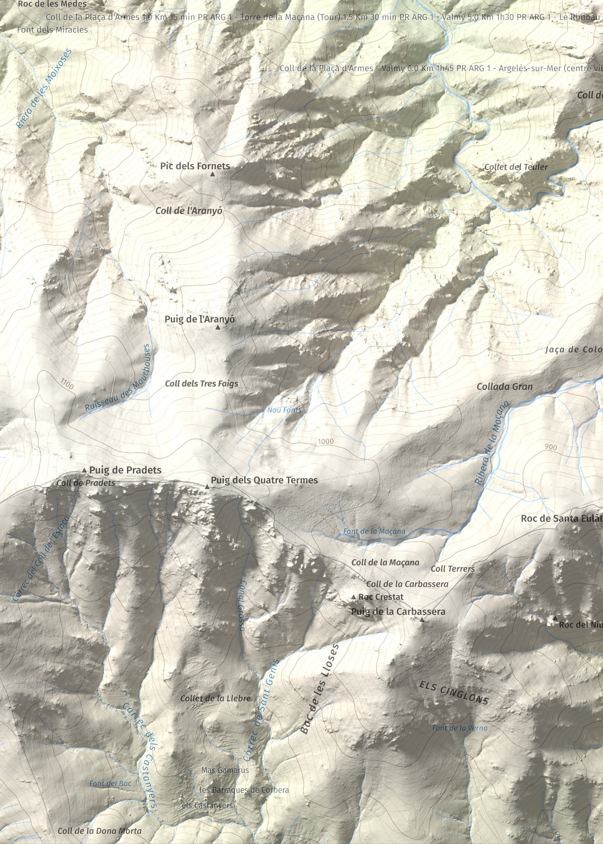 Mapa de relieve de Torre de la Maçana, 794 m, Rosselló, lámina 100 Cims de Trobart. Detalle de la zona inferior izquierda. 50 × 70 cm.