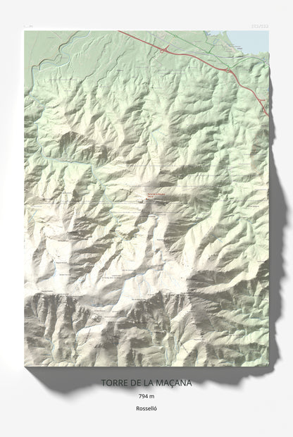 Mapa de relieve de Torre de la Maçana, 794 m, Rosselló, lámina 100 Cims de Trobart 61 × 91 cm.