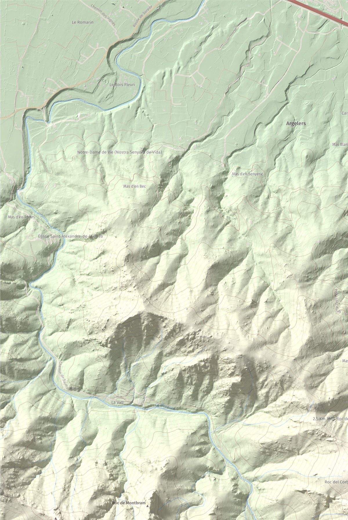 Mapa de relieve de Torre de la Maçana, 794 m, Rosselló, lámina 100 Cims de Trobart. Detalle de la zona superior izquierda. 61 × 91 cm.