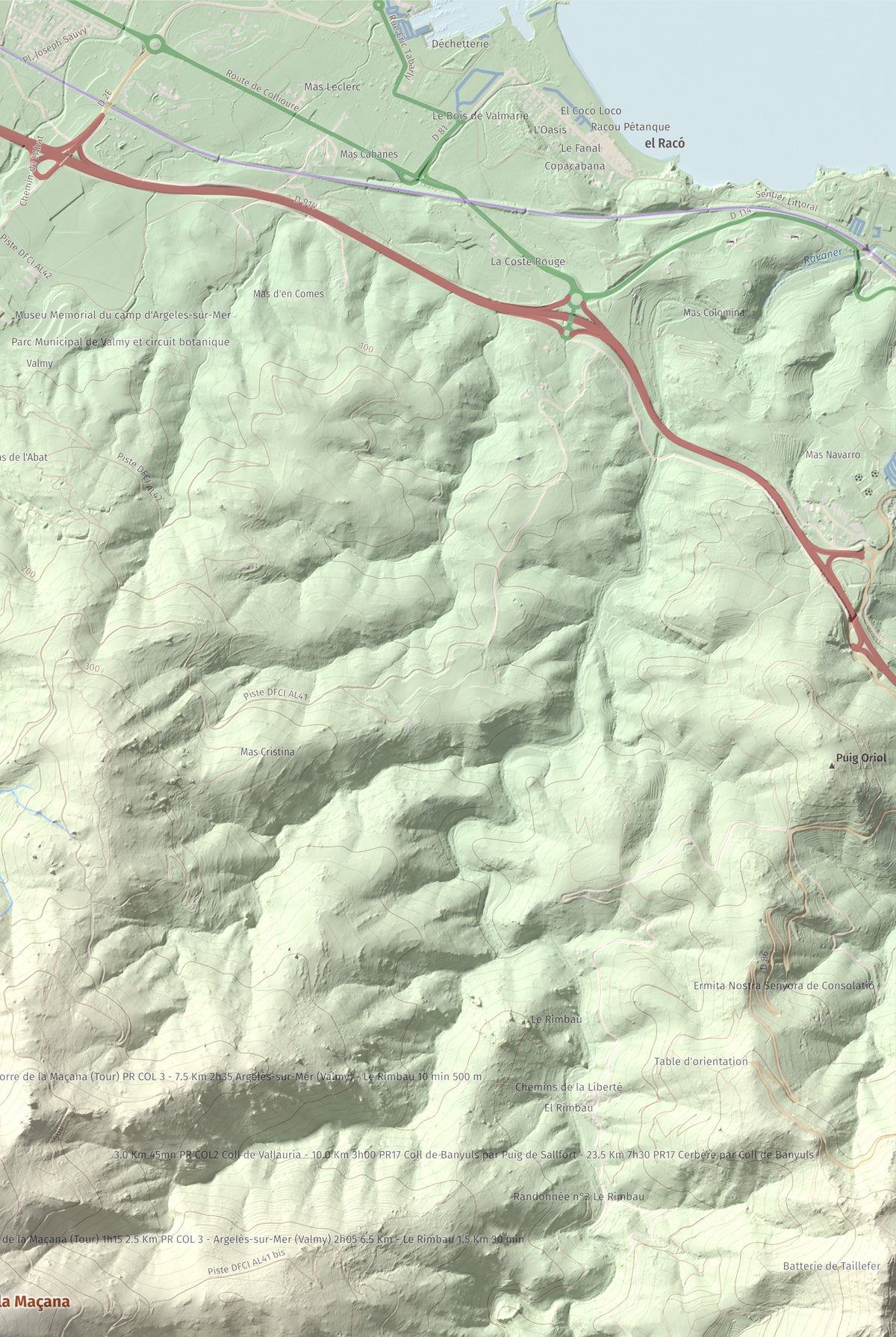 Mapa de relieve de Torre de la Maçana, 794 m, Rosselló, lámina 100 Cims de Trobart. Detalle de la zona superior derecha. 61 × 91 cm.