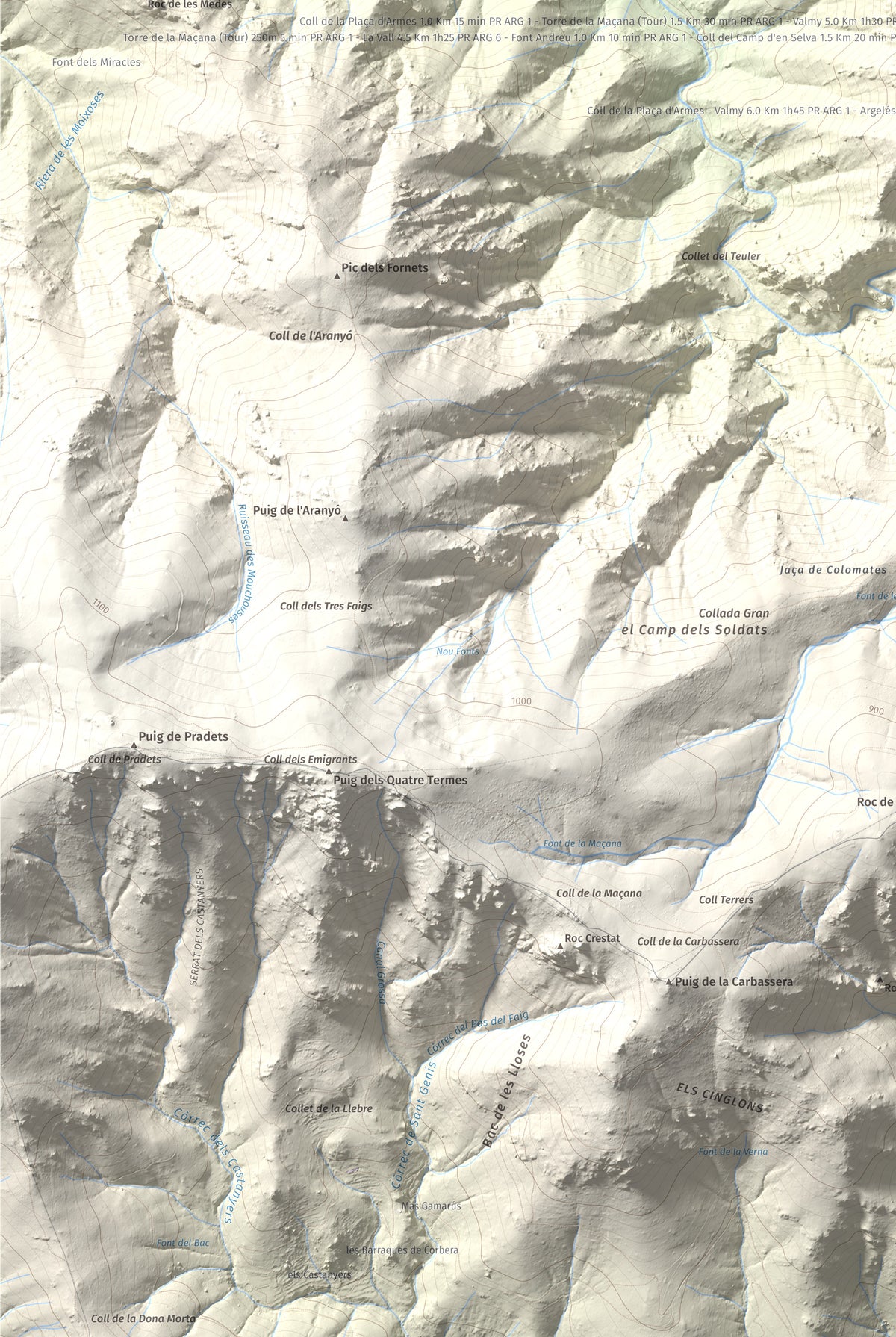 Mapa de relieve de Torre de la Maçana, 794 m, Rosselló, lámina 100 Cims de Trobart. Detalle de la zona inferior izquierda. 61 × 91 cm.