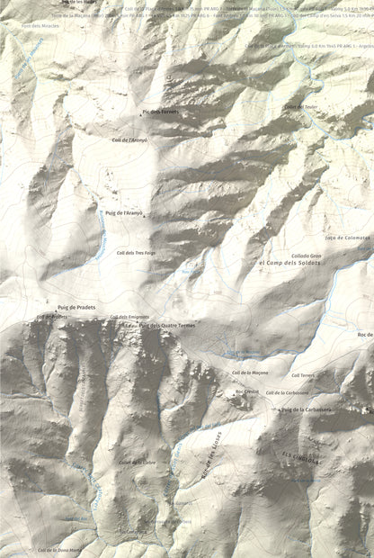 Mapa de relieve de Torre de la Maçana, 794 m, Rosselló, lámina 100 Cims de Trobart. Detalle de la zona inferior izquierda. 61 × 91 cm.