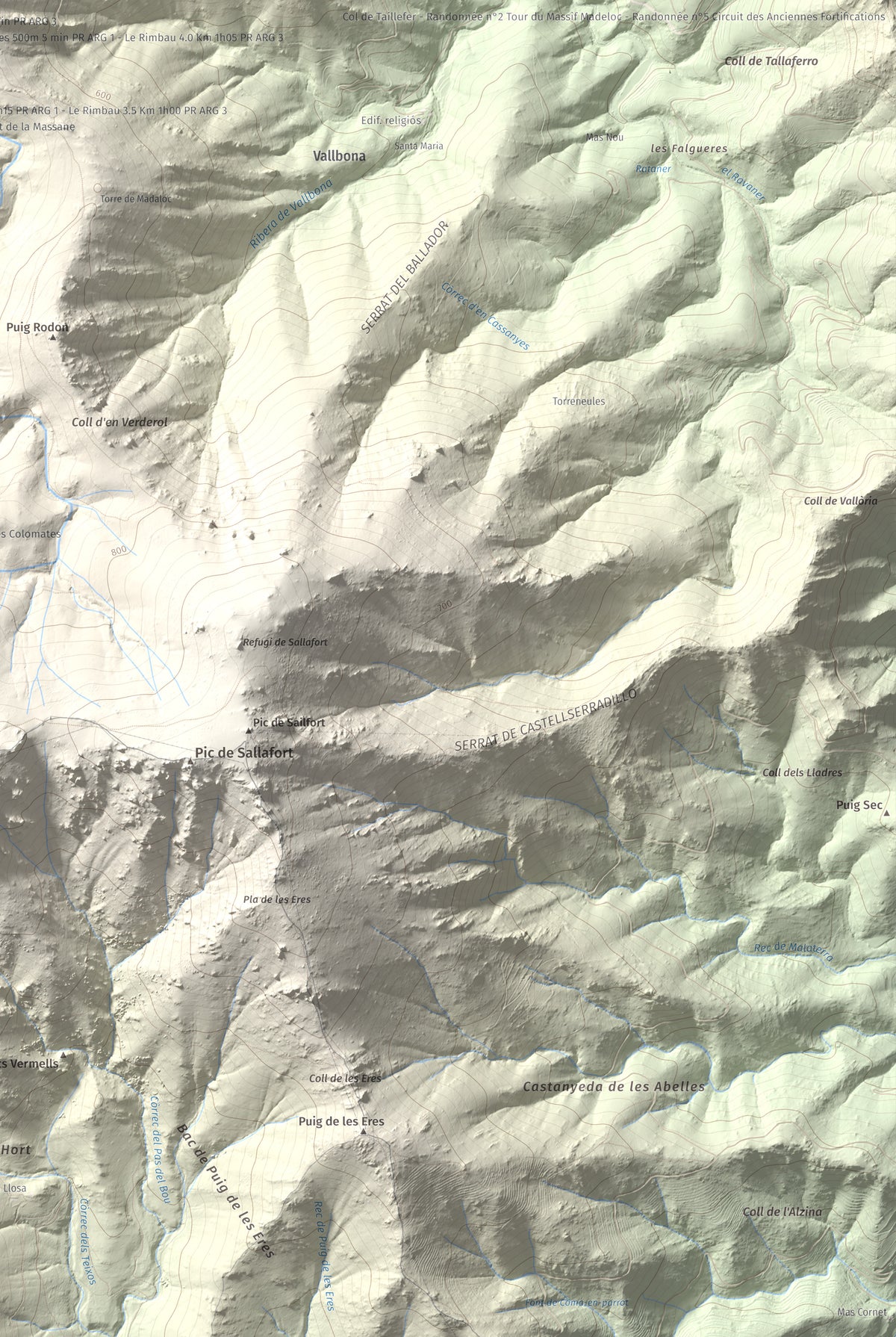Mapa de relieve de Torre de la Maçana, 794 m, Rosselló, lámina 100 Cims de Trobart. Detalle de la zona inferior derecha. 61 × 91 cm.