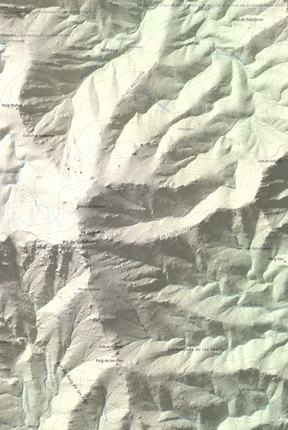 Mapa de relieve de Torre de la Maçana, 794 m, Rosselló, lámina 100 Cims de Trobart. Detalle de la zona inferior derecha. 61 × 91 cm.