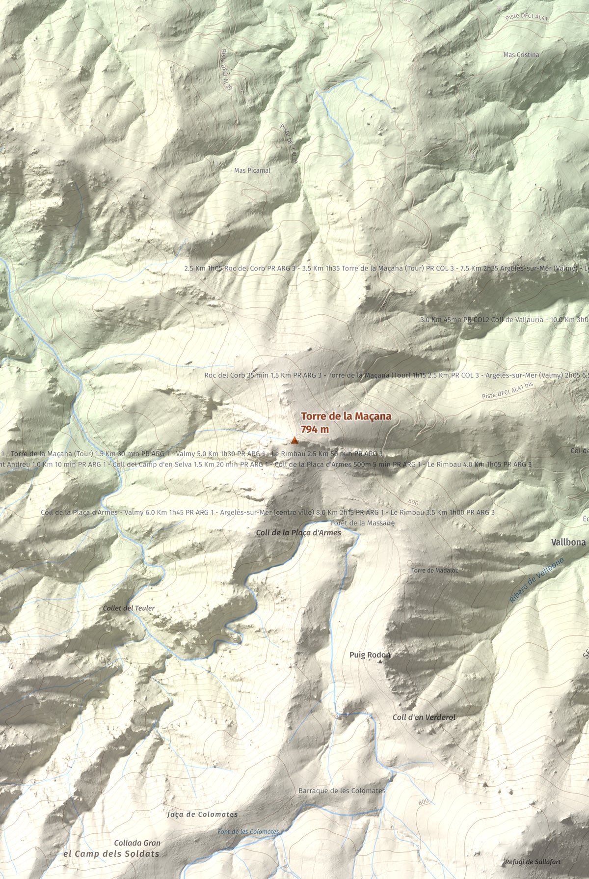 Mapa de relieve de Torre de la Maçana, 794 m, Rosselló, lámina 100 Cims de Trobart. Detalle de la zona central. 61 × 91 cm.