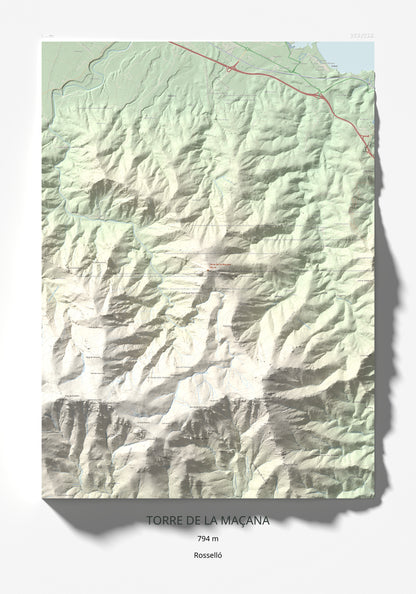 Mapa de relieve de Torre de la Maçana, 794 m, Rosselló, lámina 100 Cims de Trobart 70 × 100 cm.