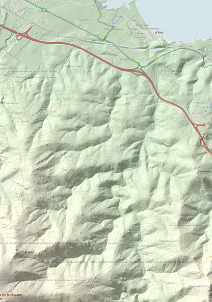 Mapa de relieve de Torre de la Maçana, 794 m, Rosselló, lámina 100 Cims de Trobart. Detalle de la zona superior derecha. 70 × 100 cm.