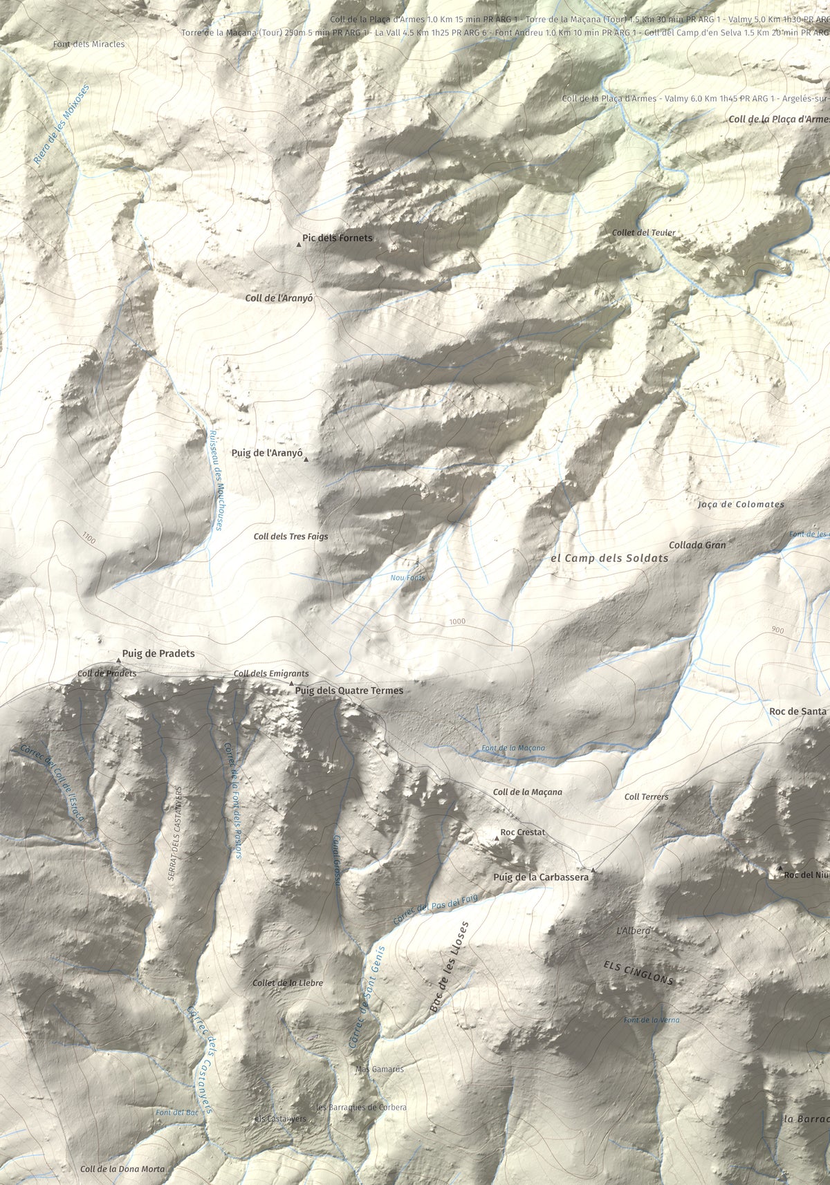 Mapa de relieve de Torre de la Maçana, 794 m, Rosselló, lámina 100 Cims de Trobart. Detalle de la zona inferior izquierda. 70 × 100 cm.