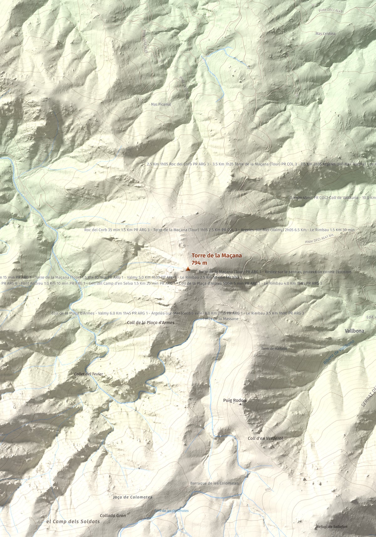 Mapa de relieve de Torre de la Maçana, 794 m, Rosselló, lámina 100 Cims de Trobart. Detalle de la zona central. 70 × 100 cm.
