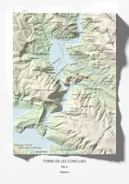 Mapa de relieve de Torre de les Conclues, 699 m, Noguera, lámina 100 Cims de Trobart 21 × 30 cm.