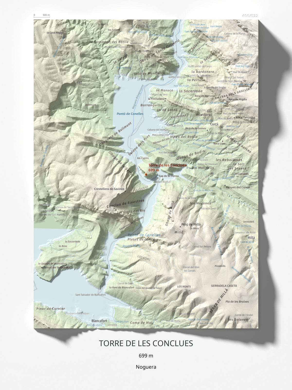 Mapa de relieve de Torre de les Conclues, 699 m, Noguera, lámina 100 Cims de Trobart 30 × 40 cm.