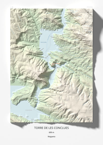 Mapa de relieve de Torre de les Conclues, 699 m, Noguera, lámina 100 Cims de Trobart 50 × 70 cm.