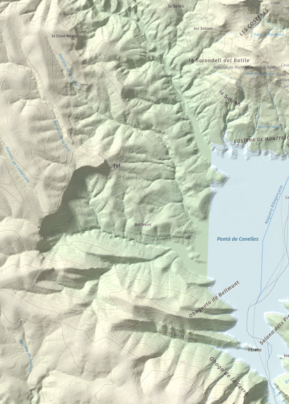 Mapa de relieve de Torre de les Conclues, 699 m, Noguera, lámina 100 Cims de Trobart. Detalle de la zona superior izquierda. 50 × 70 cm.