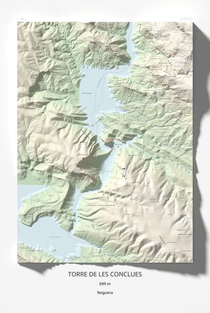 Mapa de relieve de Torre de les Conclues, 699 m, Noguera, lámina 100 Cims de Trobart 61 × 91 cm.