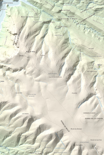Mapa de relieve de Torre de les Conclues, 699 m, Noguera, lámina 100 Cims de Trobart. Detalle de la zona inferior derecha. 61 × 91 cm.