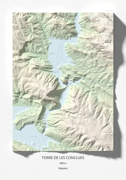 Mapa de relieve de Torre de les Conclues, 699 m, Noguera, lámina 100 Cims de Trobart 70 × 100 cm.