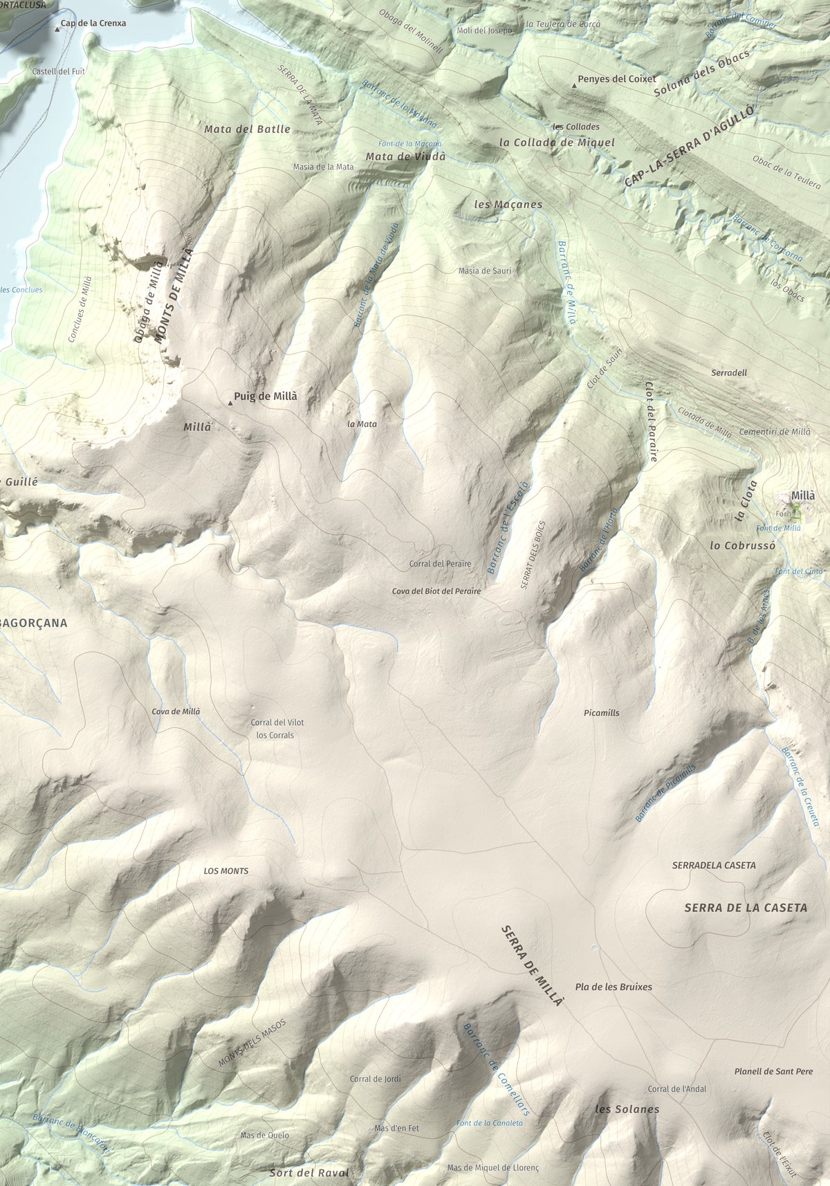 Mapa de relieve de Torre de les Conclues, 699 m, Noguera, lámina 100 Cims de Trobart. Detalle de la zona inferior derecha. 70 × 100 cm.