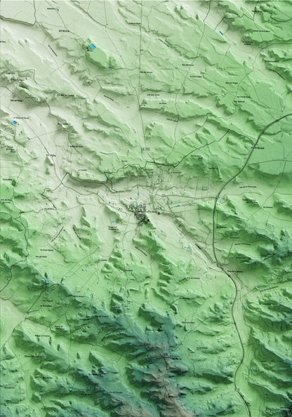 Mapa artístico del relieve de Torrebesses, al Segrià, con 15 km de entorno y base topográfica ICGC. Detalle de la zona superior izquierda.