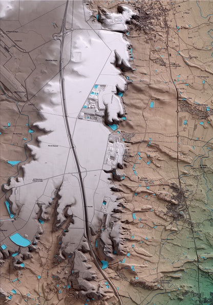 Mapa artístico del relieve de Torrefarrera, al Segrià, con 15 km de entorno y base topográfica ICGC. Detalle de la zona superior izquierda.